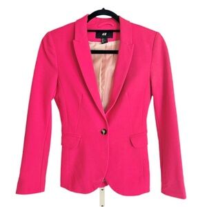 H&M Single Button Notched Lapel Hot Pink Blazer Jacket, Size 2
